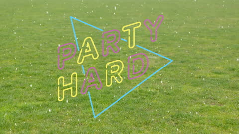 Festive Snowfall Animation with Neon Party Text