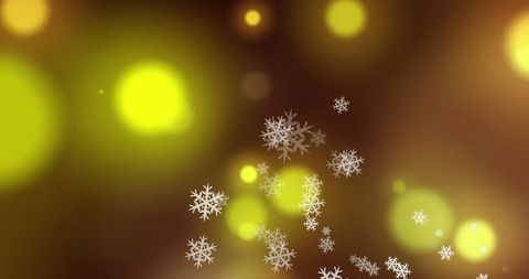 Snowflakes and Glowing Lights on Brown Festive Background