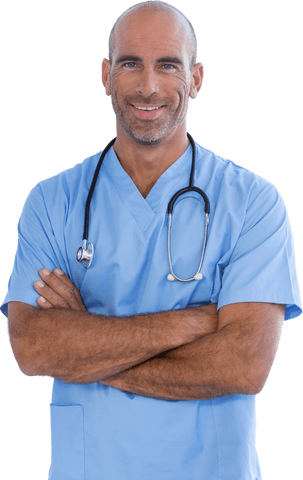 Smiling Male Doctor with Stethoscope on Transparent Background