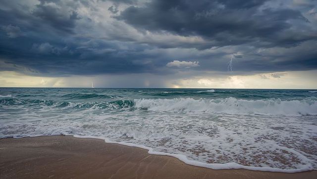 Dramatic Seascape with Stormy Clouds and Crashing Waves