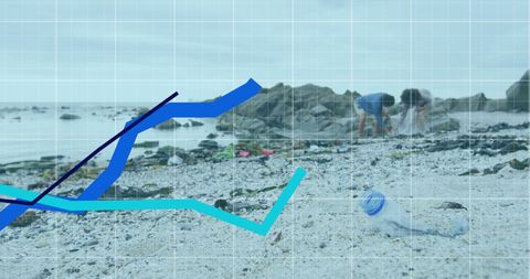 Couple Cleans Beach with Overlay of Environmental Progress Graphs