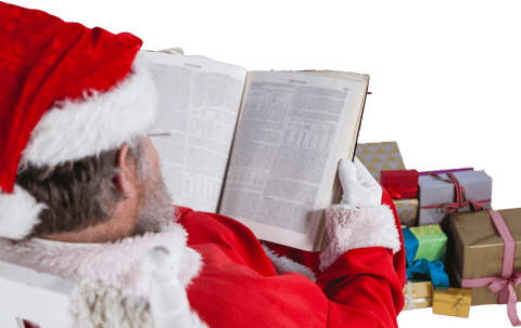 Transparent Christmas Santa Claus Reading with Gifts