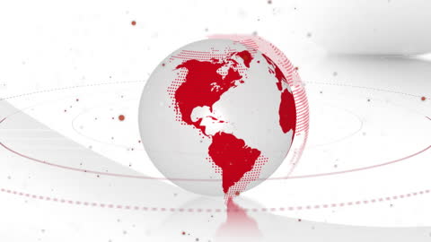 Rotating Digital Globe with Red Geographical Accents