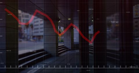descending line graph over urban landscape reflects economic trend - Download Free Stock Images Pikwizard.com