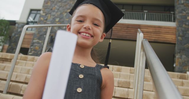 Young Girl Smiling in Cap and Gown Holding Diploma Outdoor Graduation - Download Free Stock Images Pikwizard.com