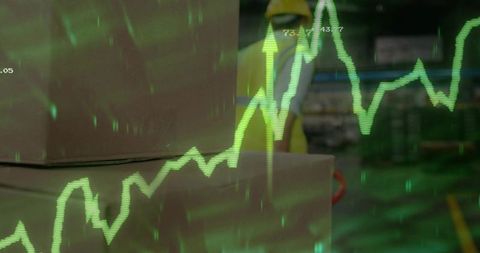 Logistics Concept with Worker Moving Pallet Jack and Data Overlay