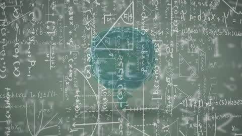 Digital Brain Surrounded by Complex Mathematical Equations