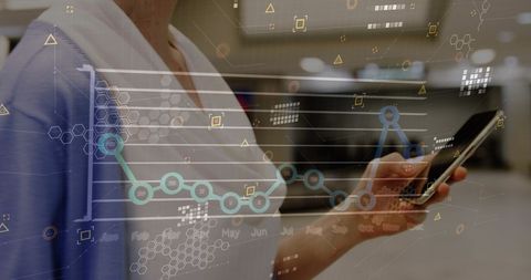 Businesswoman Analyzing Data with Smartphone