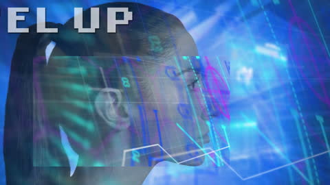 Profile of Woman with Digital Technology Display and Data