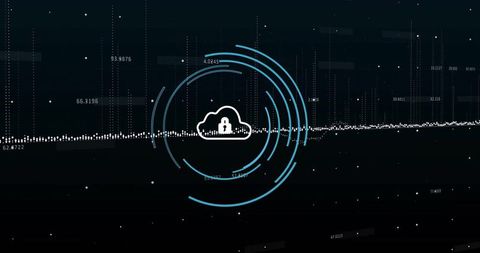 Futuristic Cybersecurity Cloud Interface with Padlock