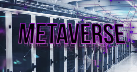 Metaverse Concept with Server Rack Connections and Digital Networks