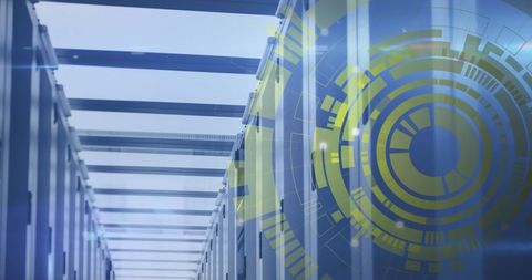 Digital server room abstract with futuristic interface