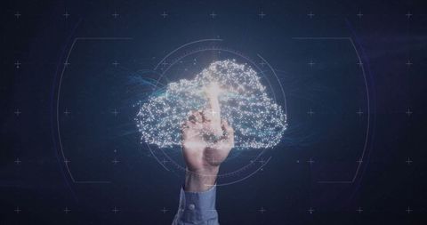 Futuristic Interface Cloud Connectivity Concept with Hand Interaction