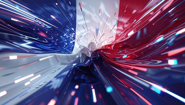 Swirling red, white, and blue vortex with metallic texture