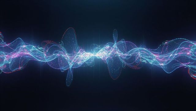 Bright Neon Waveform with Glowing Particles in Digital Space