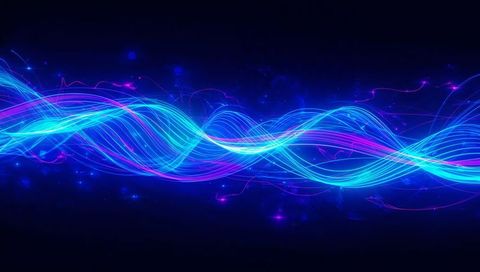 Neon braided energy waves flowing across cosmic void in blue and magenta futuristic light ribbons