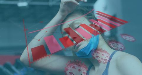 Exhausted woman at gym amid declining covid statistics