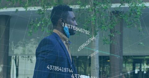 Corporate Executive with Data Overlay in Urban Plaza Environment