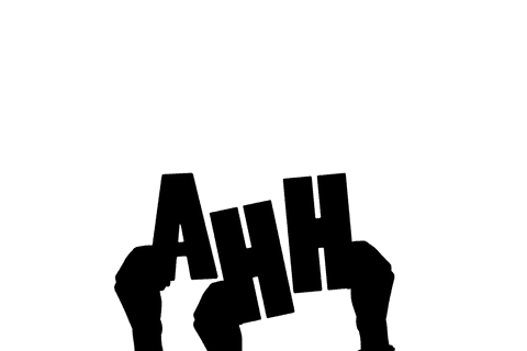 Hands Holding 'Ahh' Text with Transparent Background