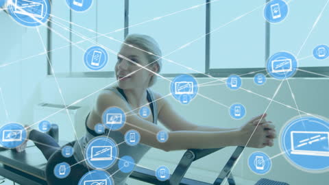 Concept of Fitness Technology with Diverse People Exercising in Gym