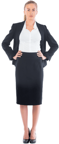 Confident Blonde Businesswoman in Black Suit Transparent Background