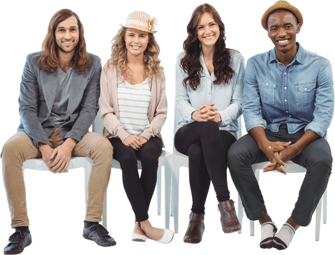 Transparent Smiling Diverse Team Sitting on Chairs