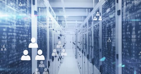 Digital Data Network with Servers and Virtual User Icons - Download Free Stock Images Pikwizard.com