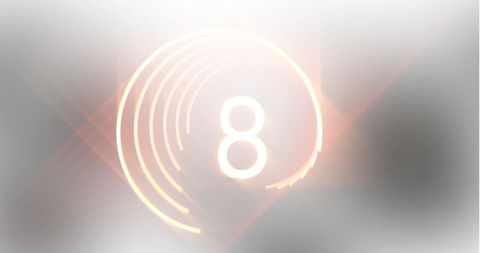 Glowing number eight with radiant circular patterns
