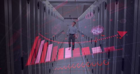 Data Analyst in Secure Server Room with Global Technology Overlay