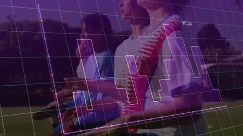Soccer Players Analyzing Performance with Digital Metrics Overlay