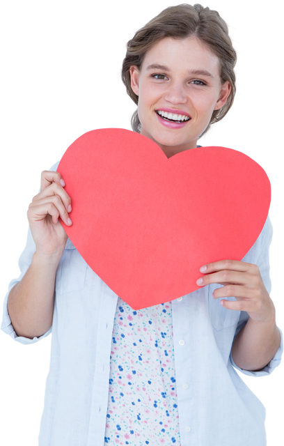 Smiling Woman Holding Red Heart Poster Transparent Background - Download Free Stock Videos Pikwizard.com