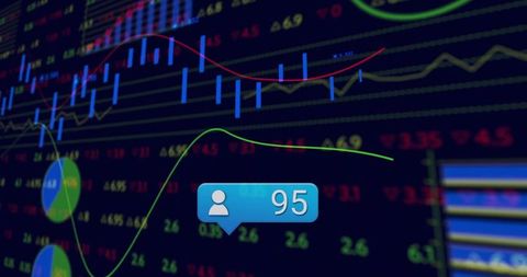 Digital data analytics dashboard with notification and financial graph
