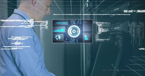 It professional analyzing digital data on virtual screen