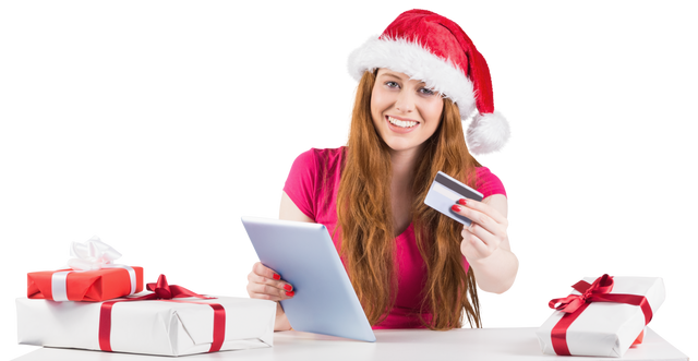 Festive Redhead Shopping Online with Tablet and Christmas Gifts - Download Free Stock Videos Pikwizard.com