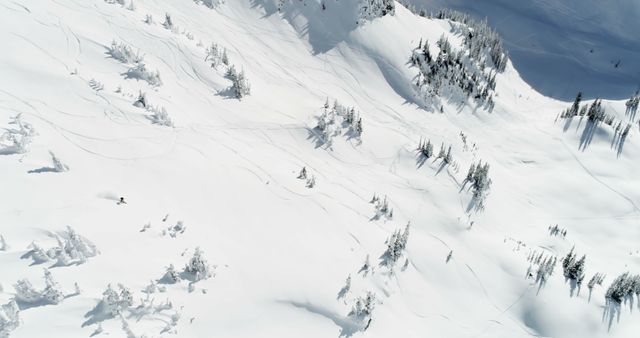 Aerial View of Snow Covered Mountain With Ski Tracks - Download Free Stock Images Pikwizard.com