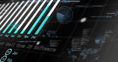 Futuristic interface with bar chart and code snippets