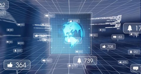Digital Earth Surrounded by Floating Social Media Icons