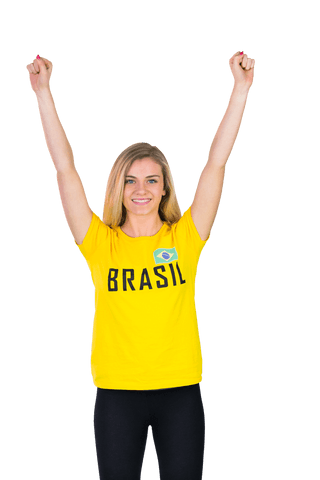 Excited fan celebrating brazil victory with transparent background