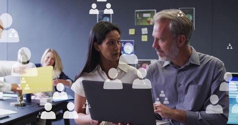 Diverse Business Team Collaborating with Digital Connection Icons