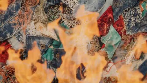 Denim Patchwork Catching Fire in Artistic Representation