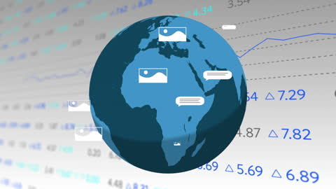 Globe Animation on Stock Market Data for Global Business Concept