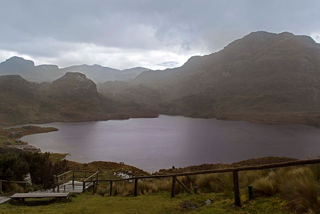 This serene scene captures a misty mountain lake surrounded by highlands with a wooden path leading towards the calm water. Ideal for backgrounds, nature-themed projects, travel websites, and promotional materials for adventure tourism. The foggy atmosphere adds a moody and tranquil vibe, perfect for storytelling or inspirational quotes about nature and solitude.
