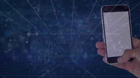 Hand Holding Smartphone with Digital World Connections
