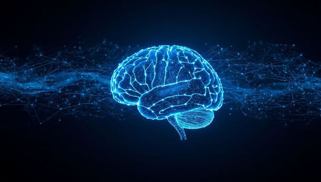 Futuristic Glowing Digital Brain in Virtual Space