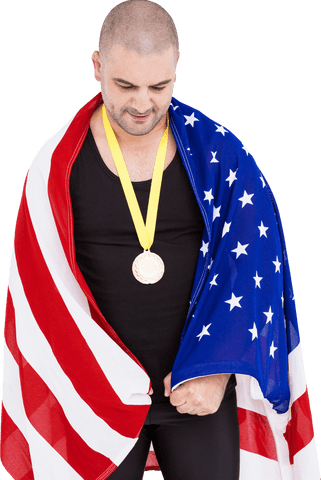Athletic Man Wrapped in American Flag with Gold Medal Transparent - Download Free Stock Videos Pikwizard.com
