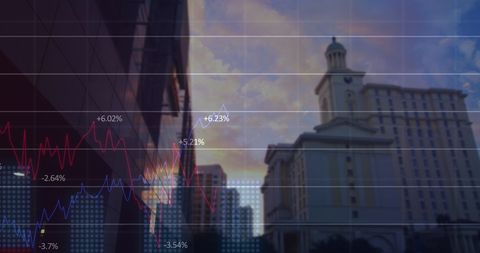 Financial Graphs Over Cityscape Illustrating Global Economy