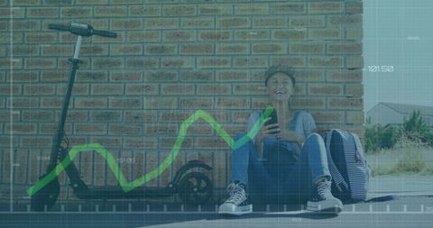 Financial Growth Overlay on Young Woman with Scooter - Download Free Stock Images Pikwizard.com