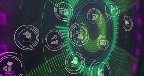 futuristic digital icons in neon tunnel - Download Free Stock Images Pikwizard.com