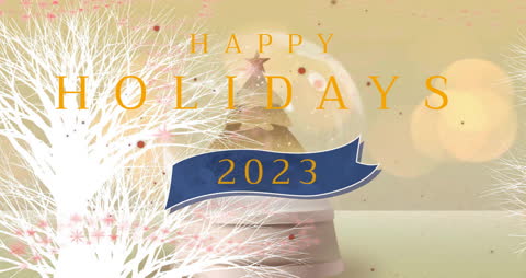 Animated Happy Holidays 2023 with Snowfall and Christmas Tree