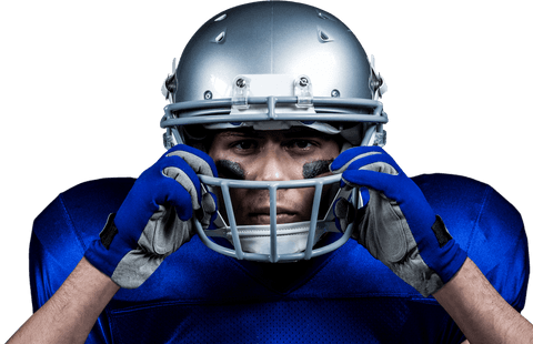 Transparent portrait of american football player with silver helmet